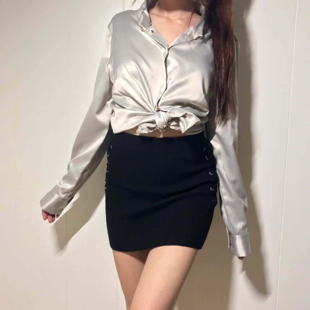 Satin Long Sleeve Button Down Top
